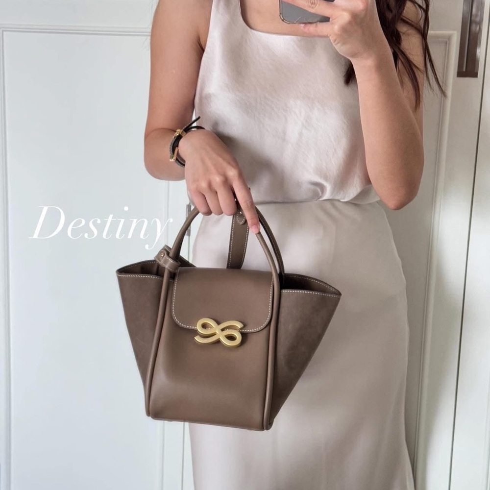 Destiny Taupe Handbag with Gold Accent